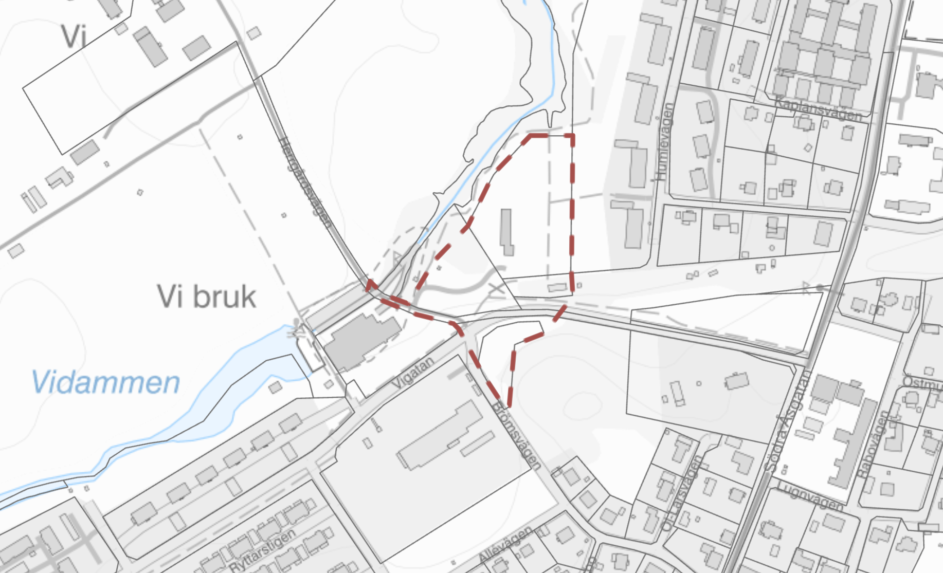 kartbild där planområdet är markerat i rött